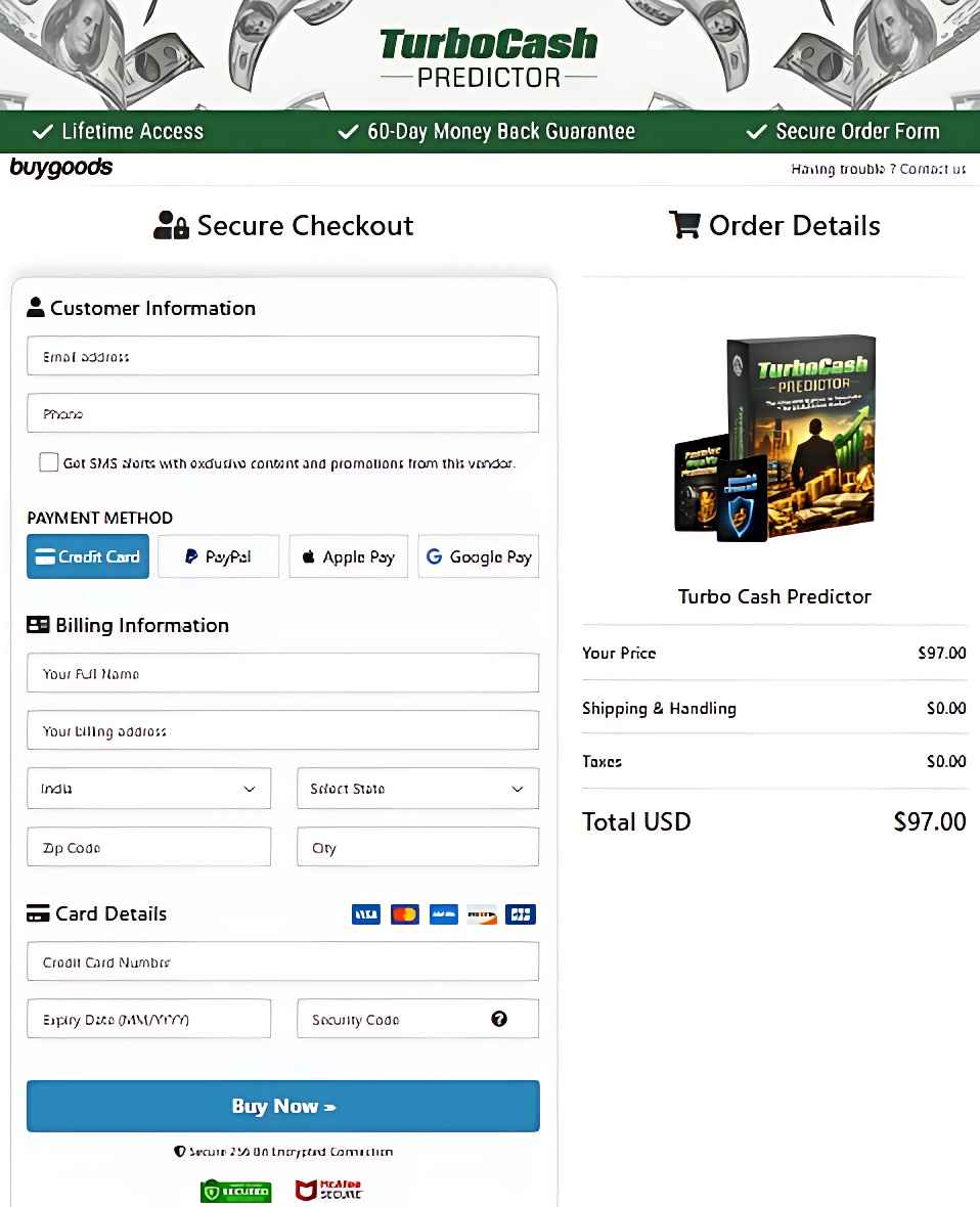 TurboCash Predictor Secure Checkout Page